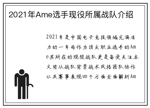 2021年Ame选手现役所属战队介绍