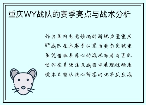 重庆WY战队的赛季亮点与战术分析